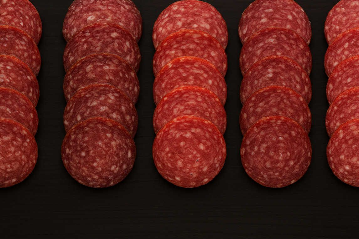 Sliced meat products labeled as Bison, Wild Boar, Beef Angus, Elk, and Venison on a black background.