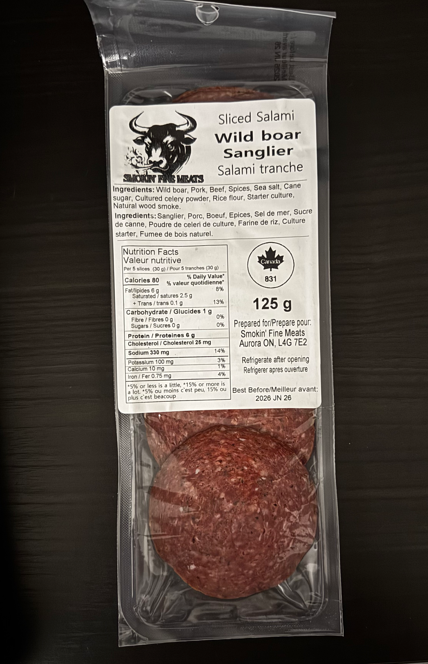 Wild Boar Salami Sliced